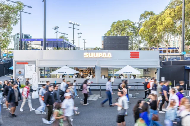 Everyday dining, Japanese convenience 🍜 @suupaa___ serving up pure deliciousness at the @australianopen. SPACECUBE is delighted to provide the modular structure for this food & beverage facility, with fully integrated kitchen and servery windows. Finished with a clean and simplistic exterior facade and signage. Pre-engineered, quick and easy to install with integrated services ready to go! 
#AusOpen #AO2026 #Servery #ModularStructures
