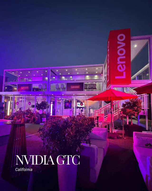 Lenovo at NVIDIA GTC in California. A stunning multi-level illuminated exhibition space created by @eventstrategygroup and built by our U.S partners @inproevents using SPACECUBE’s flat-packable modular building solution.
@lenovo @nvidia 
Scalable. Sustainable. Simpler.
www.spacecube.com
#SpacecubGlobal #NVIDIAGTC #Lenovo #ModularStructures